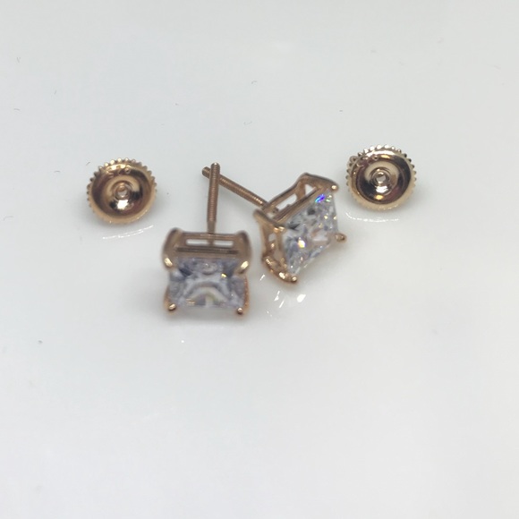14k rose gold over 925 silver 3 carat studs - Picture 4 of 8
